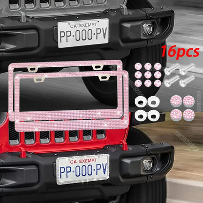 NEW Bling Crystal Car License Plate Frame Women Rhinestone License Plate Frame Cover Holder Car Accessories with Screw 31*16cm