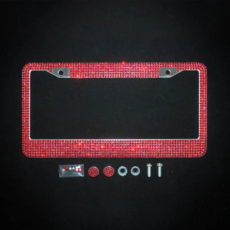 NEW Bling Crystal Car License Plate Frame Women Rhinestone License Plate Frame Cover Holder Car Accessories with Screw 31*16cm